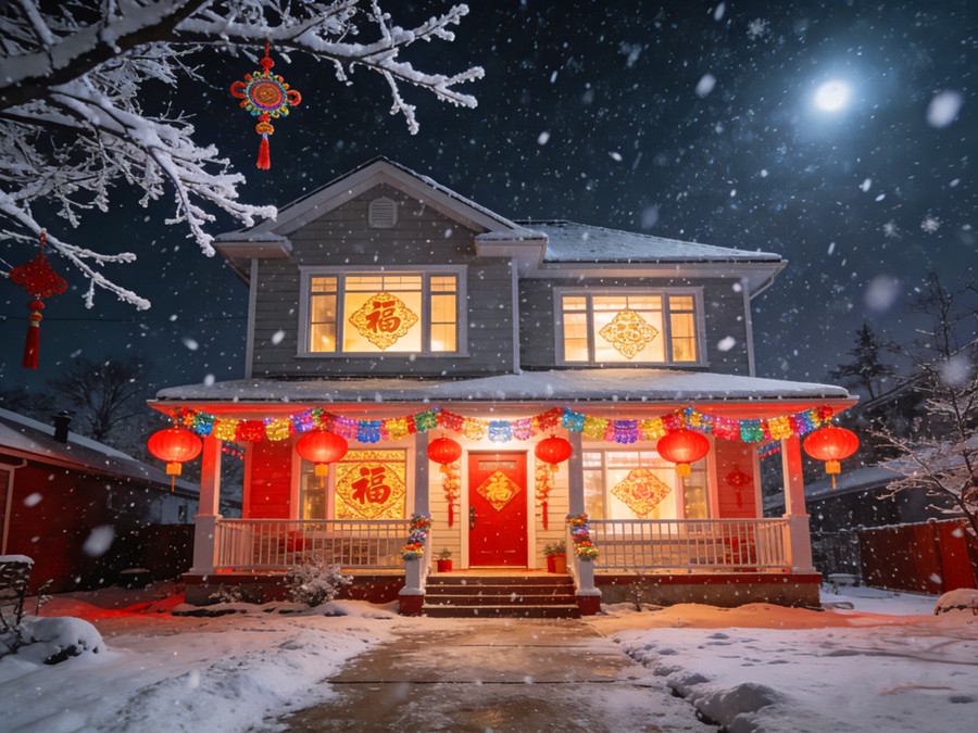 雪地里的轻钢别墅